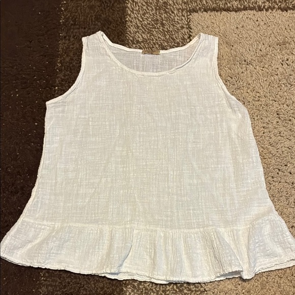Beyond Capri White Ruffled Peplum 100% Cotton Tank Top - Picture 1 of 7